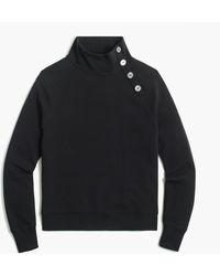 J.Crew Wide Button-collar Pullover Sweatshirt In Cloudspun Fleece - Black