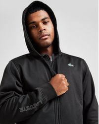 lacoste woven panel zip through hoodie