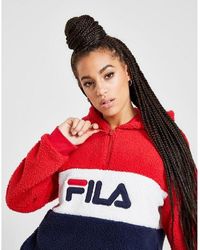 Fila Colour Block 1/4 Zip Sherpa Hoodie - Red