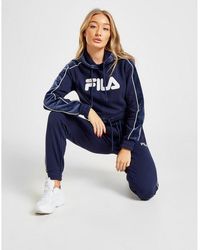 Fila Velour Panel Crop Hoodie - Blue