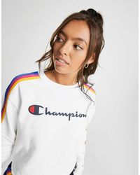 Champion Tape Rainbow Crop Crew Sweatshirt - White