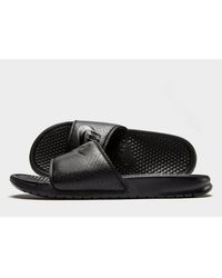 nike benassi burgundy golden check slides