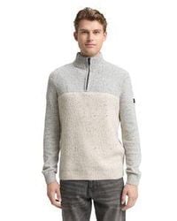 Tom Tailor - Herren Stehkragen Pullover Structured Mix Knit Troyer- Regular Fit - Lyst