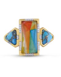LuvMyJewelry Sterling Silver Gold Plated Wild & Free Turquoise & Vibrant Mosaic Ring - Metallic