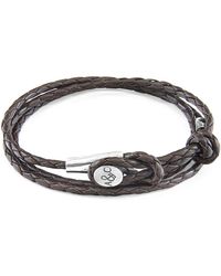 Anchor and Crew Dark Dundee Silver And Leather Bracelet - Brown