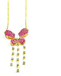 ERAYA 14kt 18kt Yellow Diamond Ruby Pearl Butterfly Statement Necklace - Metallic