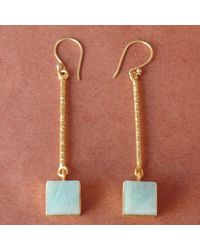 Bhagat Jewels Square Shape Raw Amazonite Gemstone Gold Vermeil Daily Wear Dangle Earr - Metallic
