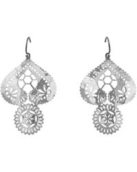 Murkani Jewellery Lace Doily Silver Large Earrings - Metallic