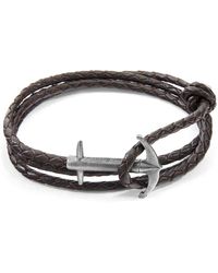 Anchor and Crew Admiral Anchor Silver Braided Leather Bracelet - Brown