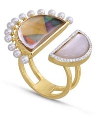 LuvMyJewelry My Colorful Legacy Pearl & Moonstone Diamond Ring - Metallic
