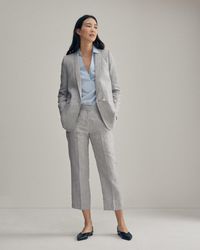 Jigsaw Stripe Linen Longline Blazer - Gray