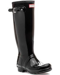 HUNTER - Black Wellington Adjustabl Gloss Boots - Lyst