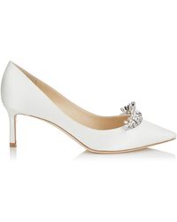 Jimmy Choo Romy 60 Ivory Satin Pointy Toe Court Shoes With Crystal Tiara Ivory/crystal 34.5 - White
