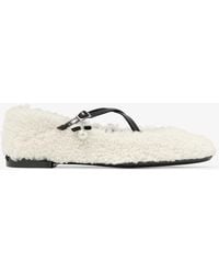 Jimmy Choo - Eleri Embellished Patent Leather-Trimmed Shearling Ballet Flats - Lyst