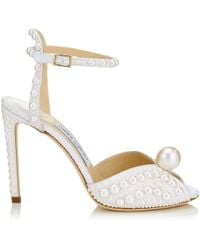 Jimmy Choo Sacora 100 Satin Pearl Sandals - White