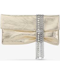 Jimmy Choo - Zandra Crystal-Embellished Metallic-Leather Clutch Bag - Lyst