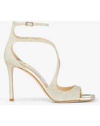 Jimmy Choo - Azia 95 Glitter-Embellished Sandals - Lyst