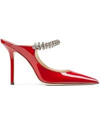 Jimmy Choo Bing Embellished Patent Leather Mules - Red
