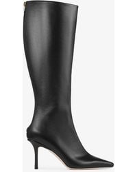 Jimmy Choo - Agathe 85 Point-toe Knee-high Leather Boots - Lyst