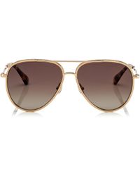Jimmy Choo Triny Brown Shaded Polorized Aviator Sunglasses With Gold Metal Frame