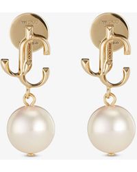 Jimmy Choo - Jc Logo-embellished Gold-toned Brass And Pearl Earrings - Lyst