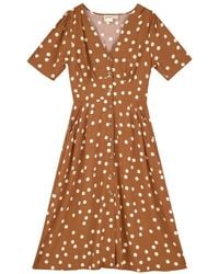 Joanie - Clothing Manon Polka Dot Print Button-Through Tea Dress - Lyst