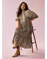 Joanie - Clothing Priya Leopard Print Puff Sleeve Midi Dress - Lyst
