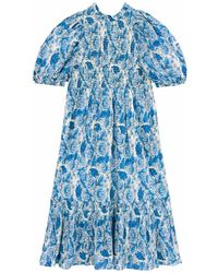 Joanie - Clothing Priya Floral Print Puff Sleeve Midi Dress-L (Uk 16-18) - Lyst