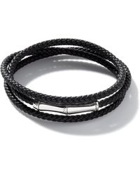 John Hardy - Leather Bamboo Triple Wrap Bracelet In Sterling Silver, Black, Large - Lyst