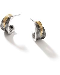 John Hardy - Bamboo Striated J Hoop Earring In Sterling Silver/18k Gold - Lyst