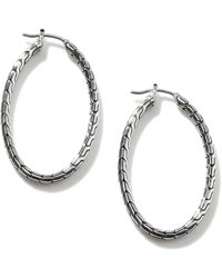 John Hardy - Carved Chain Oval Hoop Earring In Sterling Silver - Lyst