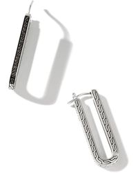 John Hardy - Carved Chain Pavé Hoop Earring In Sterling Silver - Lyst
