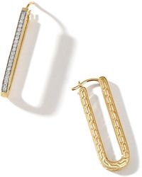 John Hardy - Carved Chain Pavé Hoop Earring In 18k Gold - Lyst