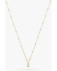 Orelia - Mini Swarovski Baguette Crystal And Pearl Chain Necklace - Lyst