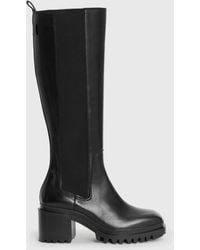 AllSaints - Natalia Square Toe Leather Knee High Boots - Lyst