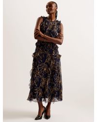 Ted Baker - Rize Floral Frill Midi Dress - Lyst