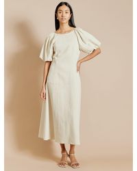 Albaray - Cotton Linen Blend Puff Sleeve Midi Dress - Lyst