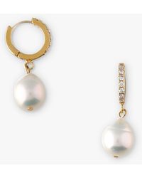 Orelia - Pearl Drop Pave Huggie Hoop Earrings - Lyst