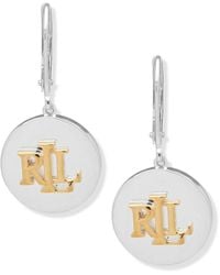 Ralph Lauren - Lauren Sterling Silver Logo Round Hook Drop Earrings - Lyst
