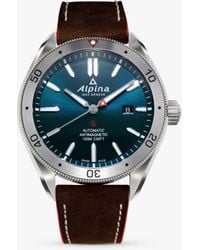 Alpina - Al-525ns5aq6 Alpiner Automatic Date Leather Strap Watch - Lyst