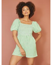 Yumi' - Gingham Cotton Playsuit - Lyst