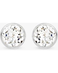 Ib&b - 9ct White Gold Small Rubover Cubic Zirconia Stud Earrings - Lyst