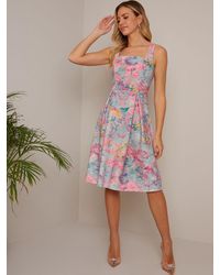 Chi Chi London - Floral Print Square Neck Sleeveless Midi Dress - Lyst