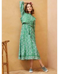 Brora - Silk Cotton Blend Fan Print Midi Dress & Quilted Gilet - Lyst