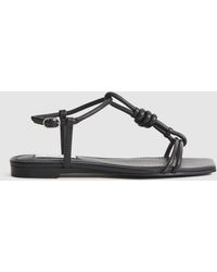Reiss Bacton Leather Knot Detail Flat Sandals - Black