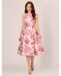Adrianna Papell - Floral Jacquard Flared Dress - Lyst