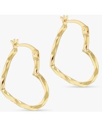 Ib&b - 9ct Gold Textured Heart Hoop Earrings - Lyst