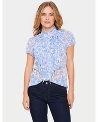 Saint Tropez - Lilja Crinkle Ruffle Trim Abstract Floral Shirt - Lyst
