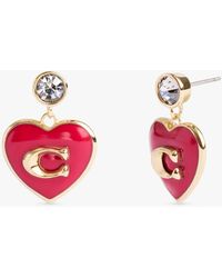 COACH - Enamel And Crystal Heart Drop Earrings - Lyst