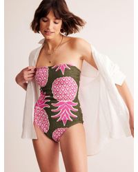 Boden - Milos Smocked Bandeau Pineapple Swimsuit - Lyst
